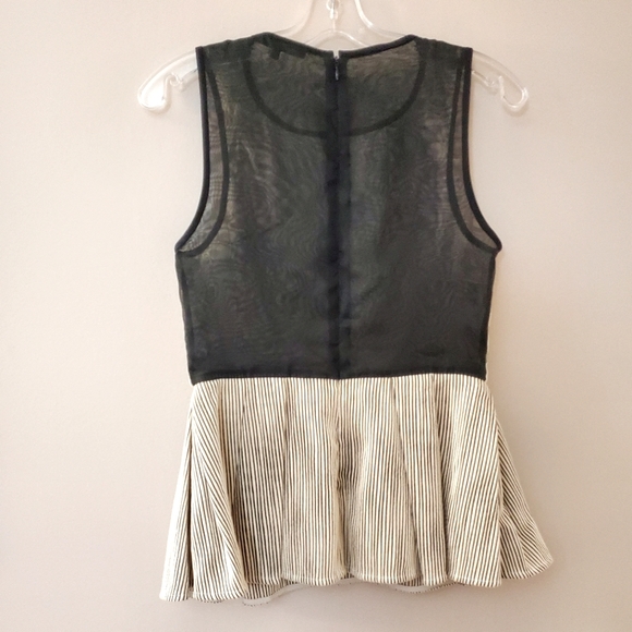 Tibi New York - Black and White striped peplum top with sheer back - Size 2 - Picture 2 of 7